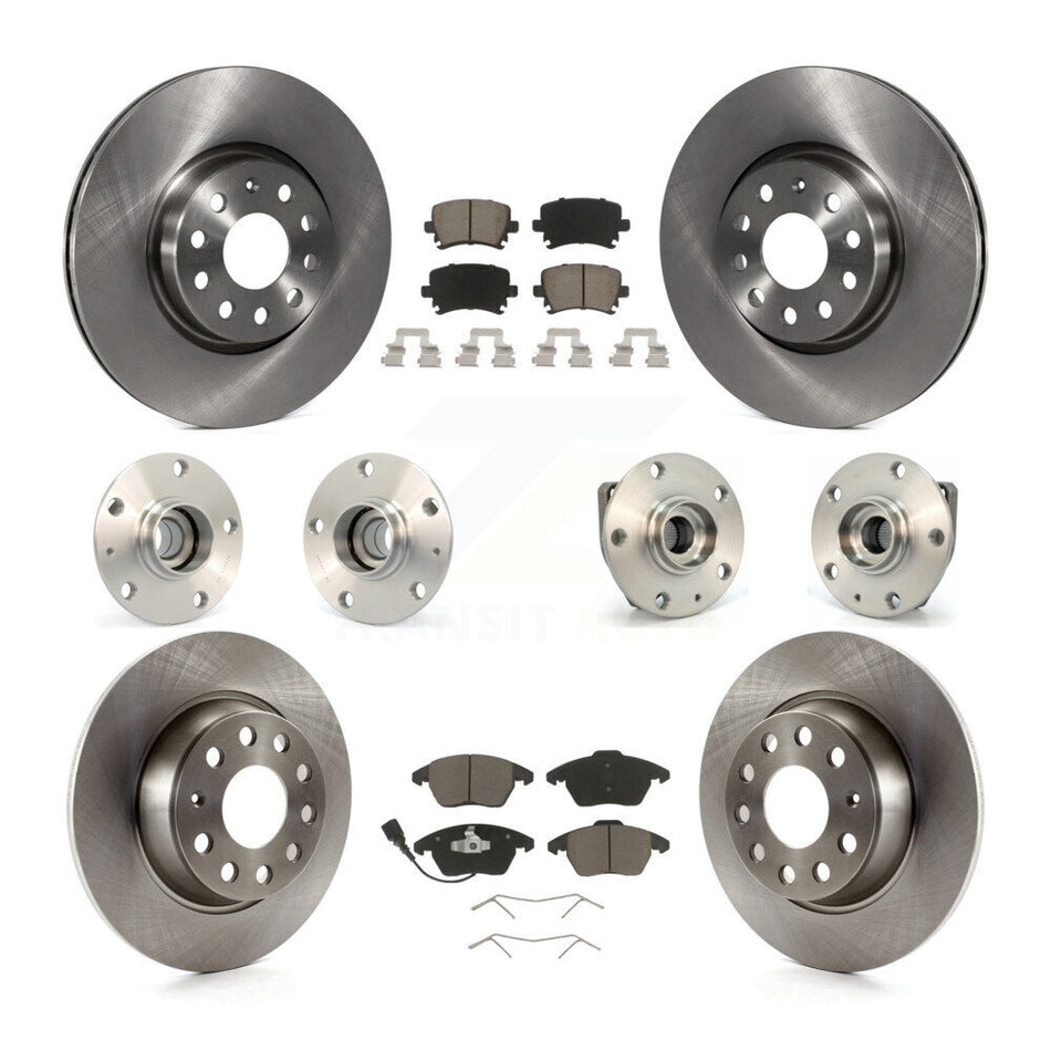 Front Rear Hub Bearings Assembly Disc Brake Rotors And Ceramic Pads Kit (10Pc) For Volkswagen GTI Audi A3 KBB-119296