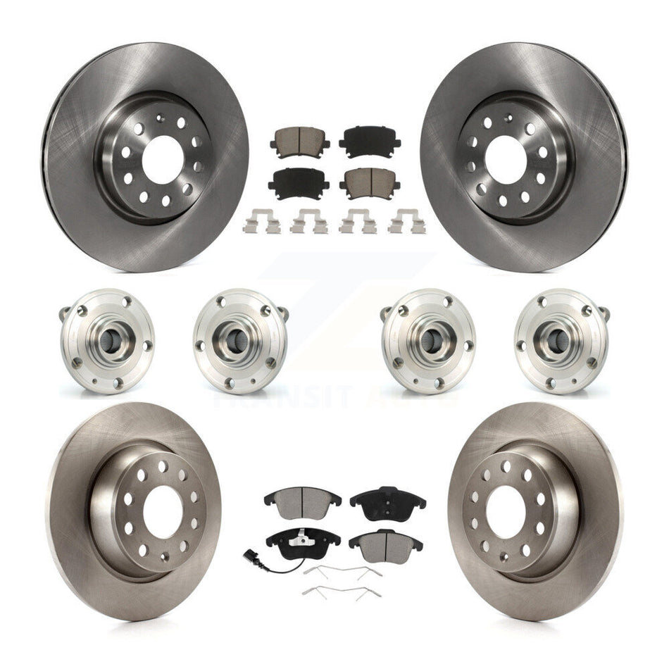 Front Rear Hub Bearings Assembly Disc Brake Rotors And Ceramic Pads Kit (10Pc) For Volkswagen Tiguan Audi Q3 Quattro KBB-119297