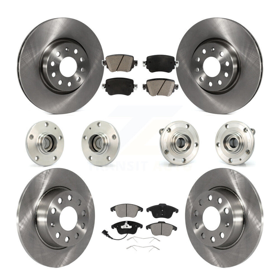 Front Rear Hub Bearings Assembly Disc Brake Rotors And Ceramic Pads Kit (10Pc) For Volkswagen Passat KBB-119299