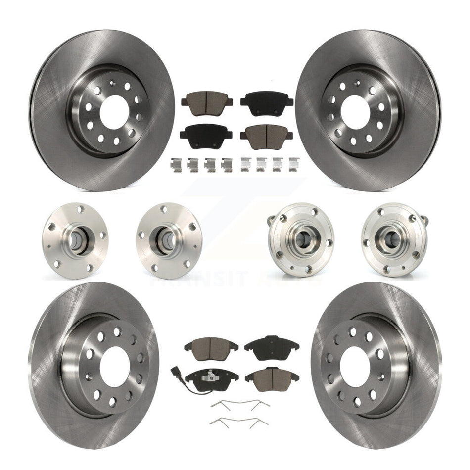Front Rear Hub Bearings Assembly Disc Brake Rotors And Ceramic Pads Kit (10Pc) For Volkswagen GTI With 30mm bearing KBB-119307