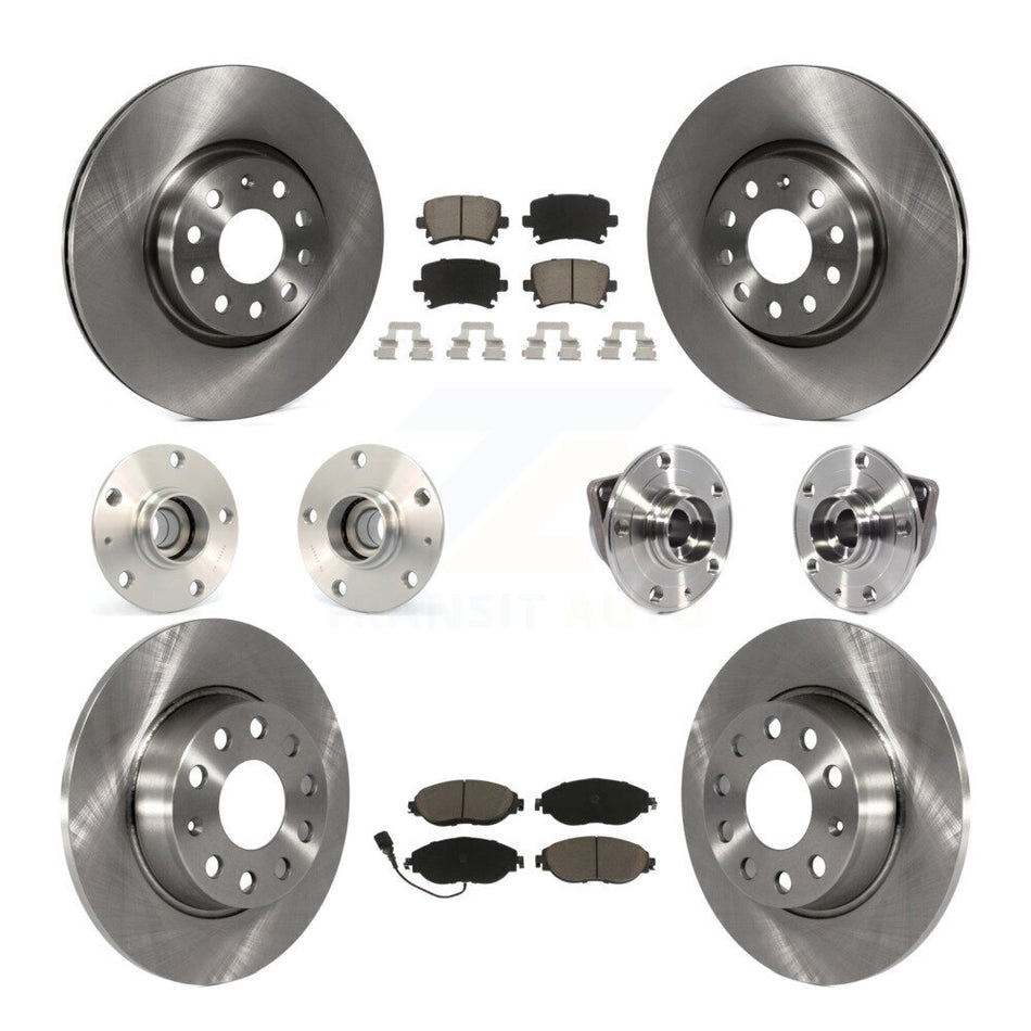 Front Rear Hub Bearings Assembly Disc Brake Rotors And Ceramic Pads Kit (10Pc) For 2015 Volkswagen GTI With Performance Package KBB-119311
