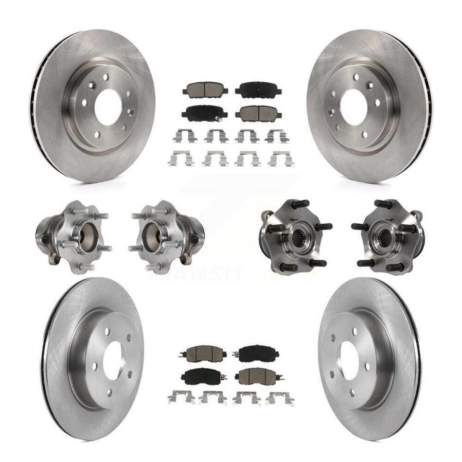 Front Rear Hub Bearings Assembly Disc Brake Rotors And Ceramic Pads Kit (10Pc) For 2017 Nissan LEAF With Electric Parking KBB-119332