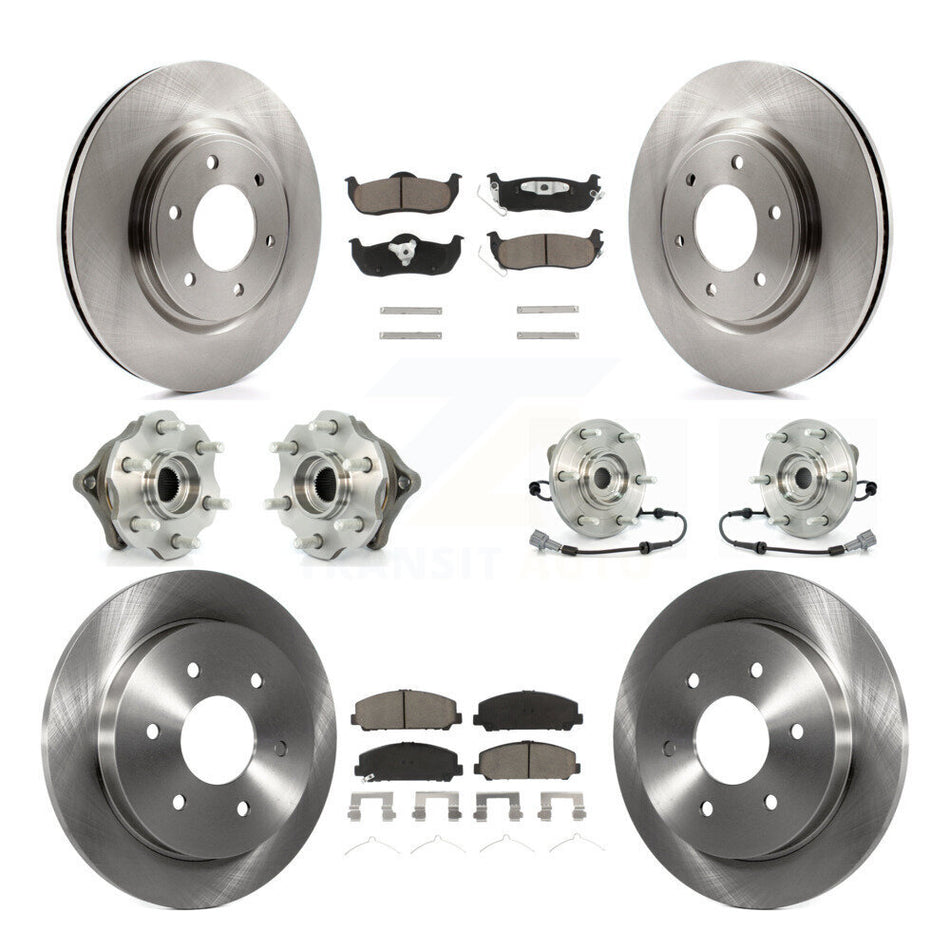 Front Rear Hub Bearings Assembly Disc Brake Rotors And Ceramic Pads Kit (10Pc) For 2008 Nissan Armada AWD 4WD With Internal ABS KBB-119342