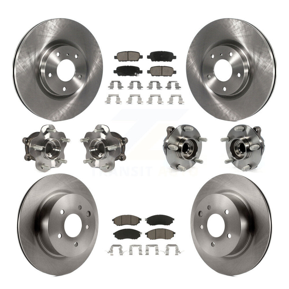 Front Rear Hub Bearings Assembly Disc Brake Rotors And Ceramic Pads Kit (10Pc) For INFINITI G37 G35 EX35 G25 Nissan 370Z Q40 M35 QX50 M45 EX37 KBB-119349