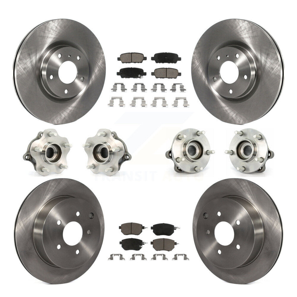 Front Rear Hub Bearings Assembly Disc Brake Rotors And Ceramic Pads Kit (10Pc) For 2005-2007 Nissan Murano AWD KBB-119360