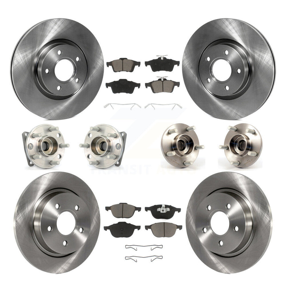 Front Rear Hub Bearings Assembly Disc Brake Rotors And Ceramic Pads Kit (10Pc) For 2005-2010 Volvo S40 V50 With 300mm Diameter Rotor AWD KBB-119370