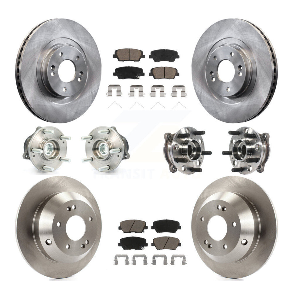 Front Rear Hub Bearing Brake Rotor & Pads Kit (10Pc) For 17-18 Hyundai Santa Fe Sport FWD KBB-119392