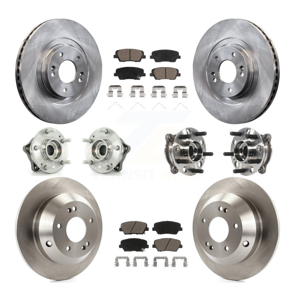 Front Rear Hub Bearing Brake Rotor & Pads Kit (10Pc) For 17-18 Hyundai Santa Fe Sport AWD KBB-119393