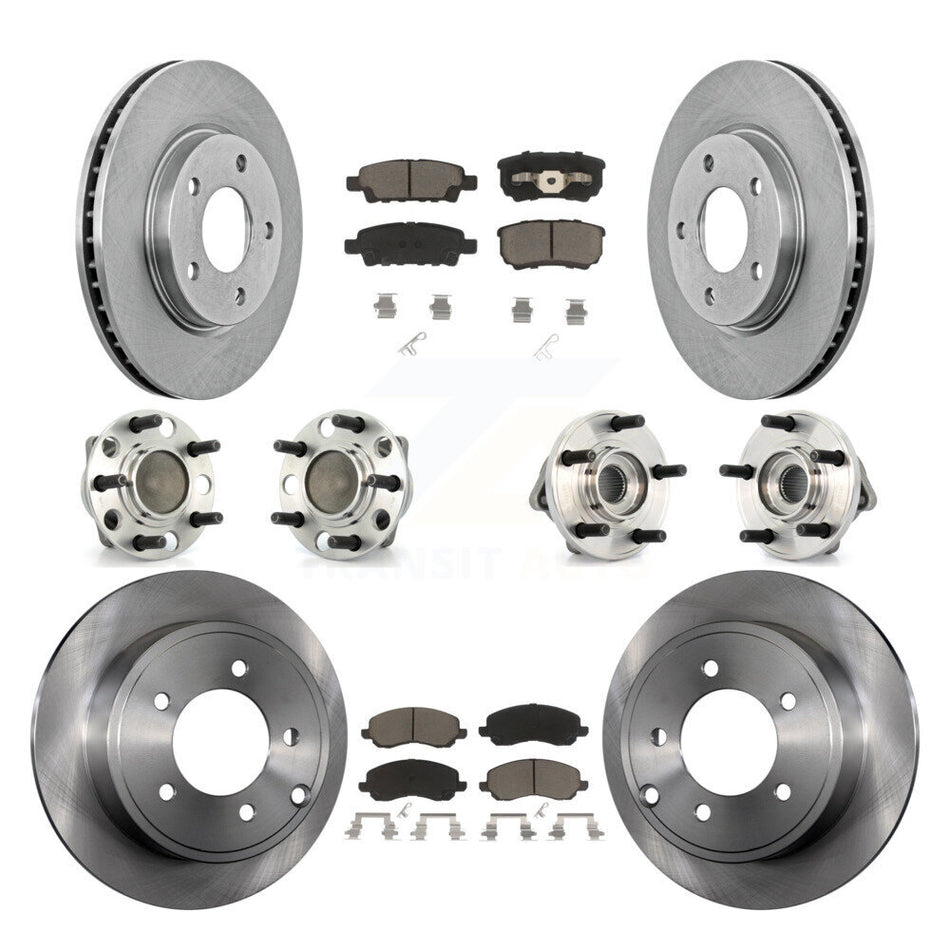 Front Rear Hub Bearings Assembly Disc Brake Rotors And Ceramic Pads Kit (10Pc) For 2009 Dodge Caliber SXT with Drum rear brakes Non-ABS KBB-119401