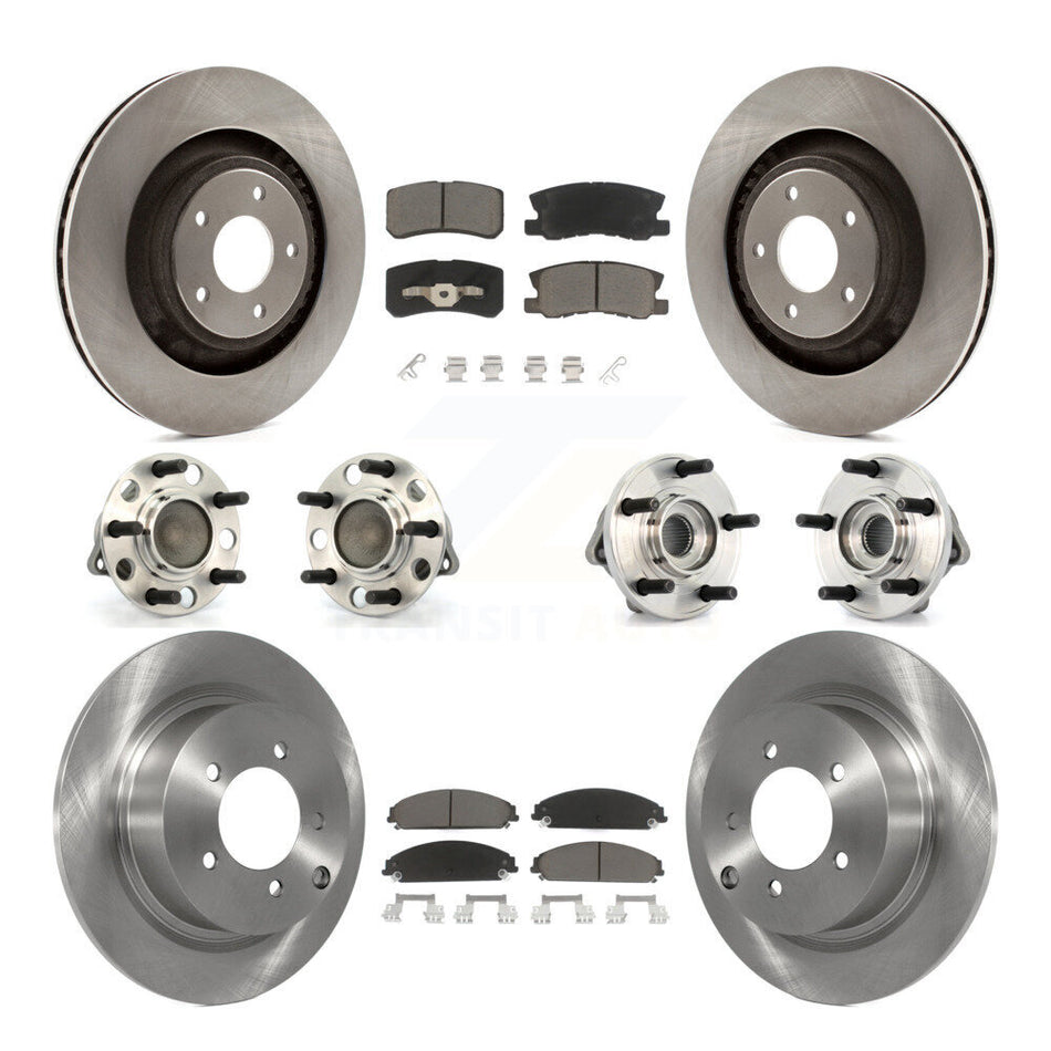 Front Rear Hub Bearings Assembly Disc Brake Rotors And Ceramic Pads Kit (10Pc) For 2009 Dodge Caliber SRT-4 with 4-Wheel ABS KBB-119404