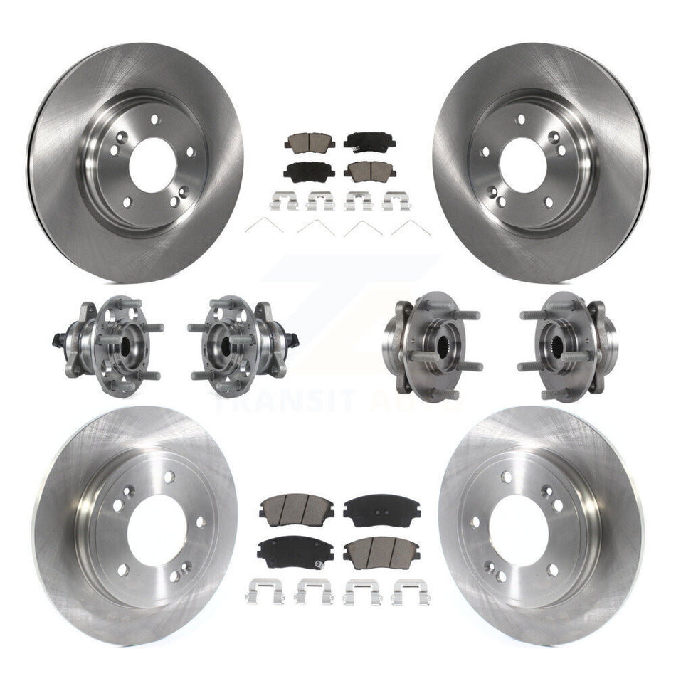 Front Rear Hub Bearings Assembly Disc Brake Rotors And Ceramic Pads Kit (10Pc) For Hyundai Elantra 1.6L KBB-119411