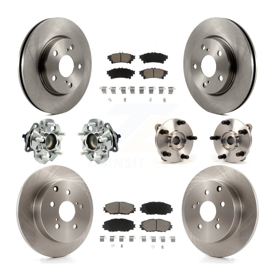 Front Rear Hub Bearings Assembly Disc Brake Rotors And Ceramic Pads Kit (10Pc) For 2012-2018 Toyota Prius V KBB-119425