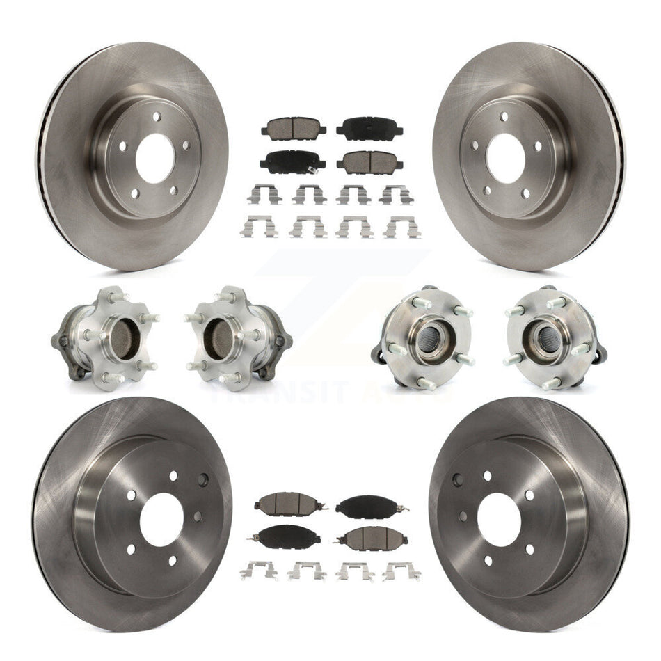 Front Rear Hub Bearings Assembly Disc Brake Rotors And Ceramic Pads Kit (10Pc) For Nissan Pathfinder Murano INFINITI QX60 JX35 FWD KBB-119449