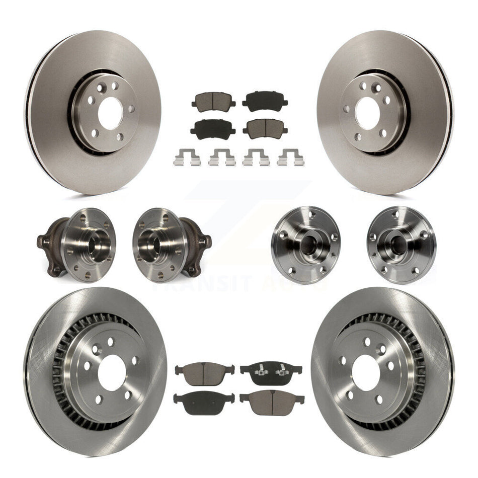 Front Rear Hub Bearings Assembly Disc Brake Rotors And Ceramic Pads Kit (10Pc) For 2010-2015 Volvo XC60 AWD KBB-119470