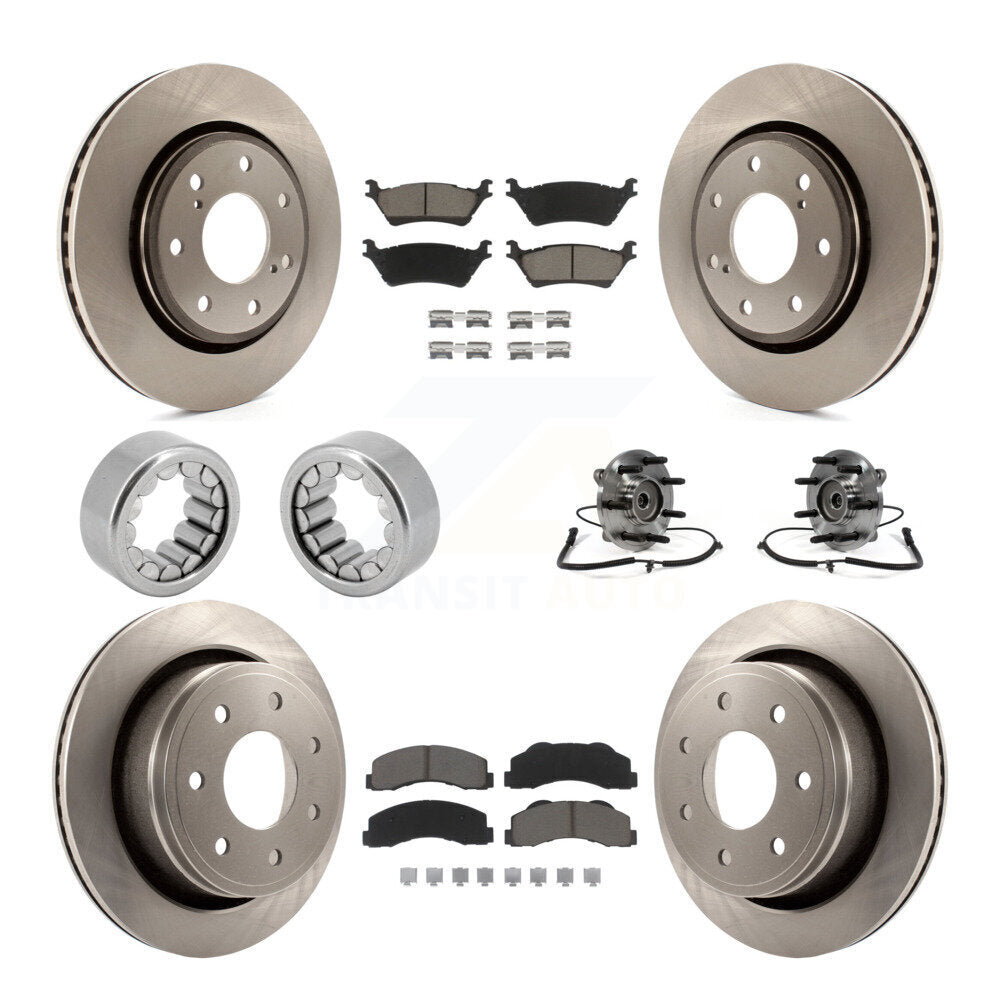 Front Rear Hub Bearing Brake Rotor & Pad Shoe Kit (10Pc) For Ford F-150 With 7 Lug Wheels KBB-119547