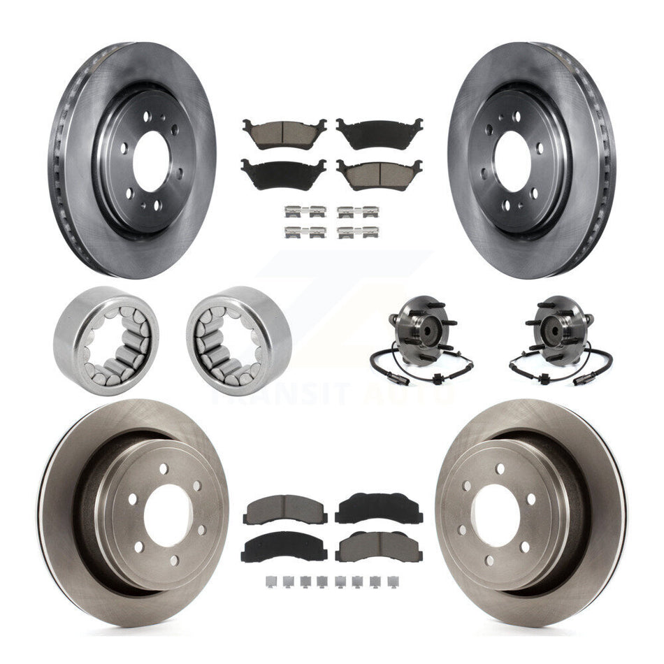 Front Rear Hub Bearing Brake Rotor & Pad Shoe Kit (10Pc) For Ford F-150 With 6 Lug Wheels KBB-119548