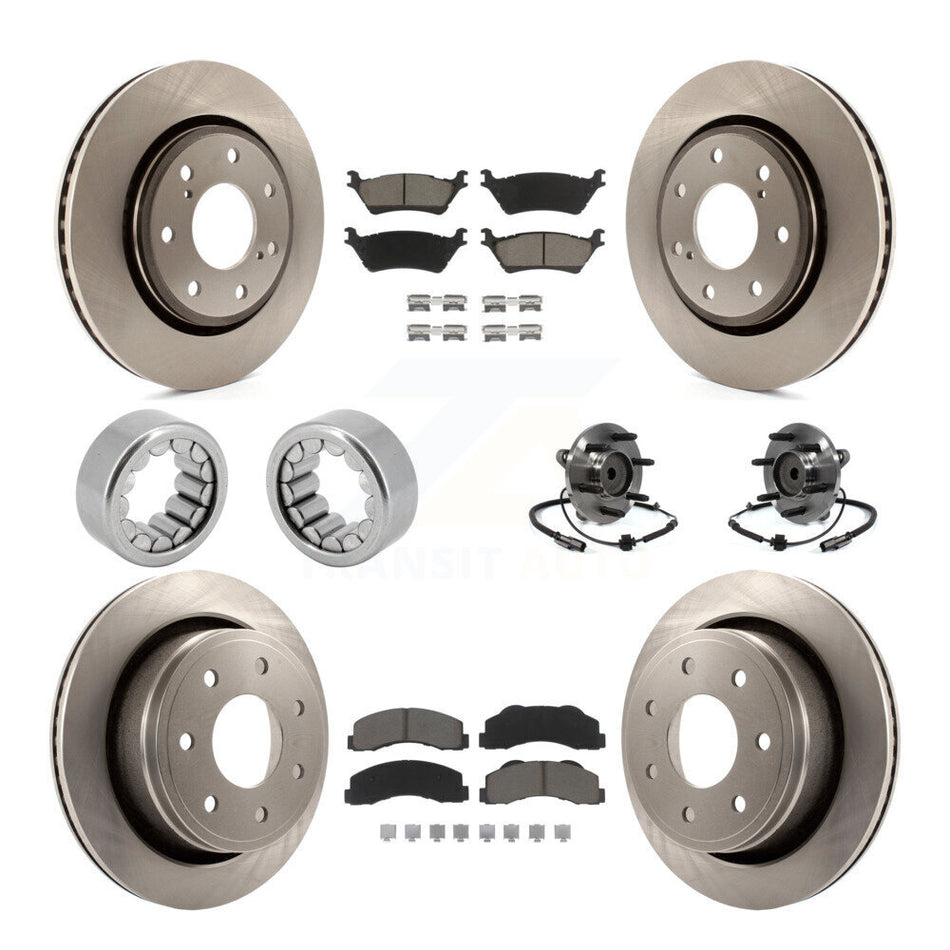 Front Rear Hub Bearing Brake Rotor & Pad Shoe Kit (10Pc) For Ford F-150 With 7 Lug Wheels KBB-119549