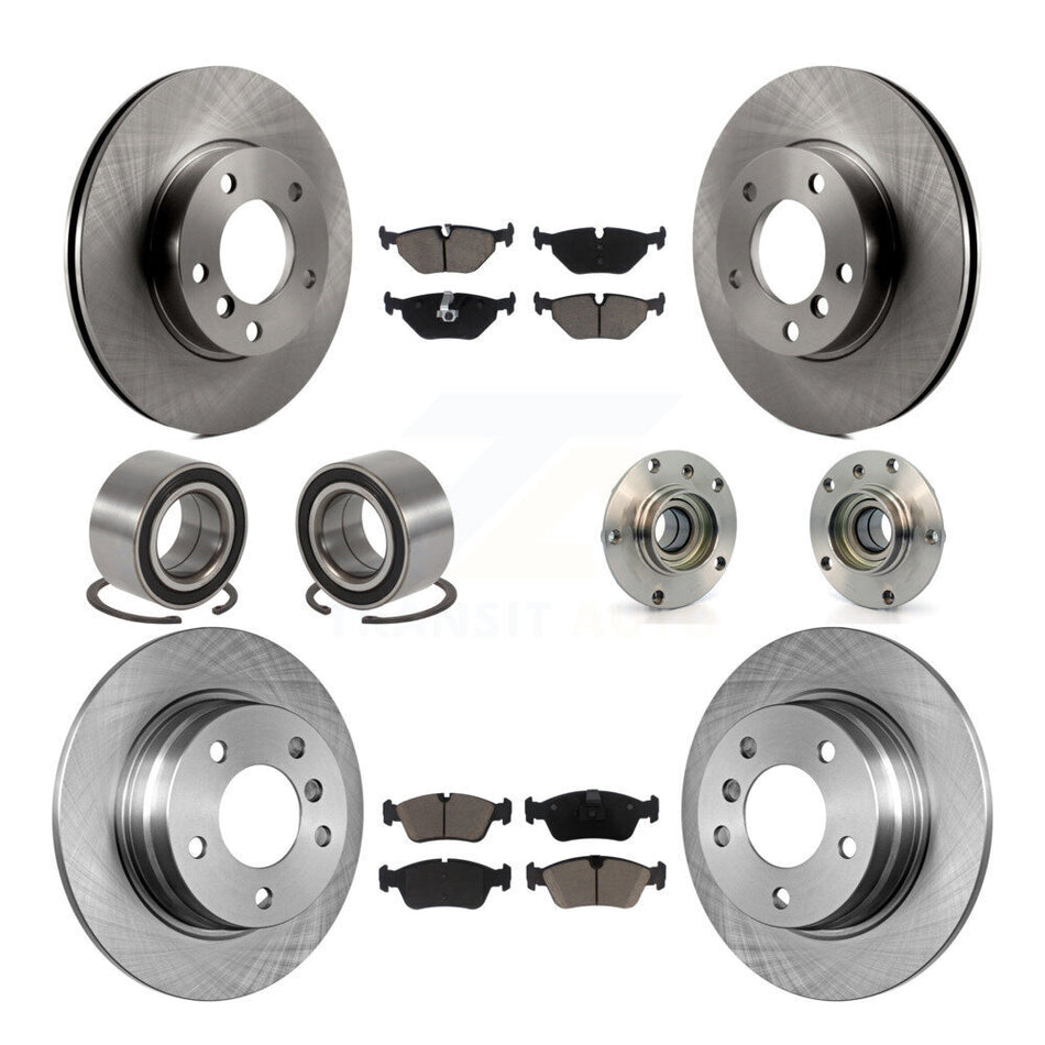 Front Rear Wheel Hub Bearings Assembly Disc Brake Rotors And Ceramic Pads Shoes Kit (10Pc) For BMW 328i 318i 323is 328is 318is KBB-119573