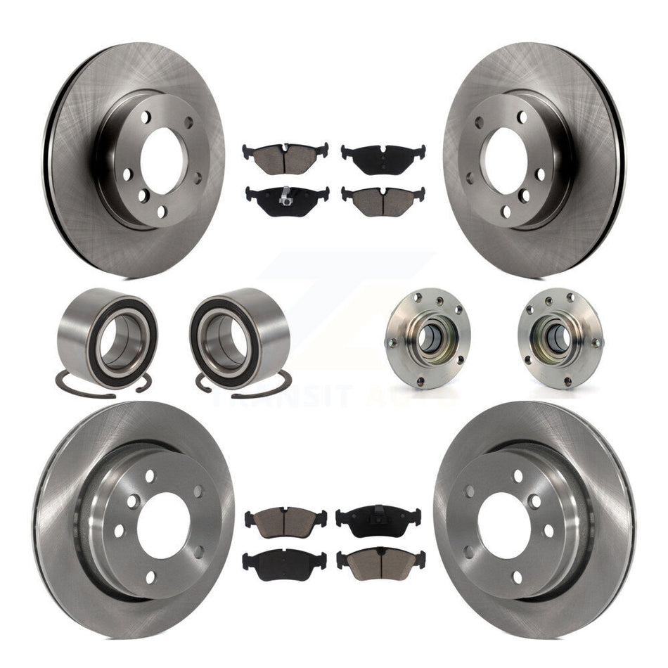 Front Rear Wheel Hub Bearings Assembly Disc Brake Rotors And Ceramic Pads Shoes Kit (10Pc) For BMW 323i 323Ci 328i KBB-119576