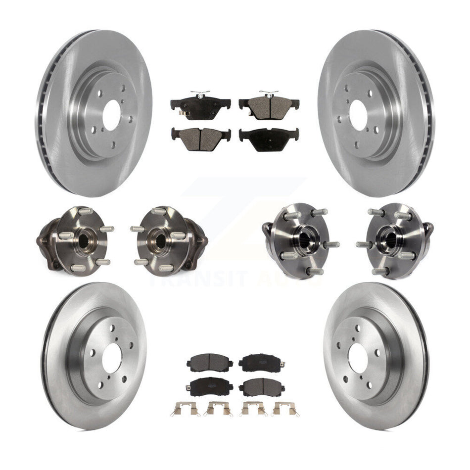 Front Rear Hub Bearings Assembly Disc Brake Rotors And Semi-Metallic Pads Kit (10Pc) For 2019 Subaru Forester With 316mm Diameter Rotor KBB-119744
