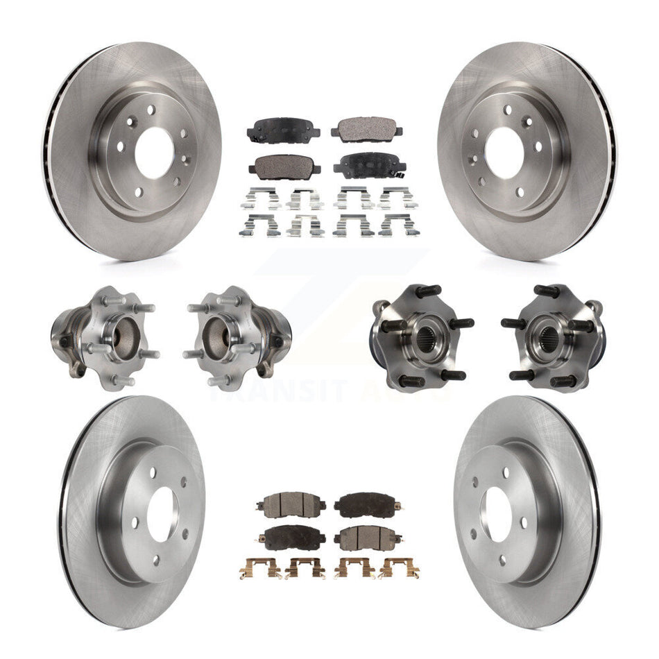 Front Rear Hub Bearings Assembly Disc Brake Rotors And Semi-Metallic Pads Kit (10Pc) For 2017 Nissan LEAF With Electric Parking KBB-119745