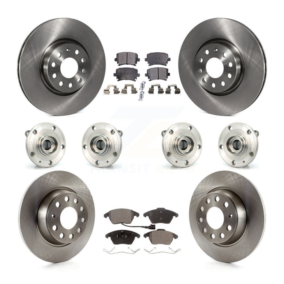 Front Rear Hub Bearings Assembly Disc Brake Rotors And Semi-Metallic Pads Kit (10Pc) For 2008 Audi A3 Quattro With 286mm Diameter Rotor KBB-119746