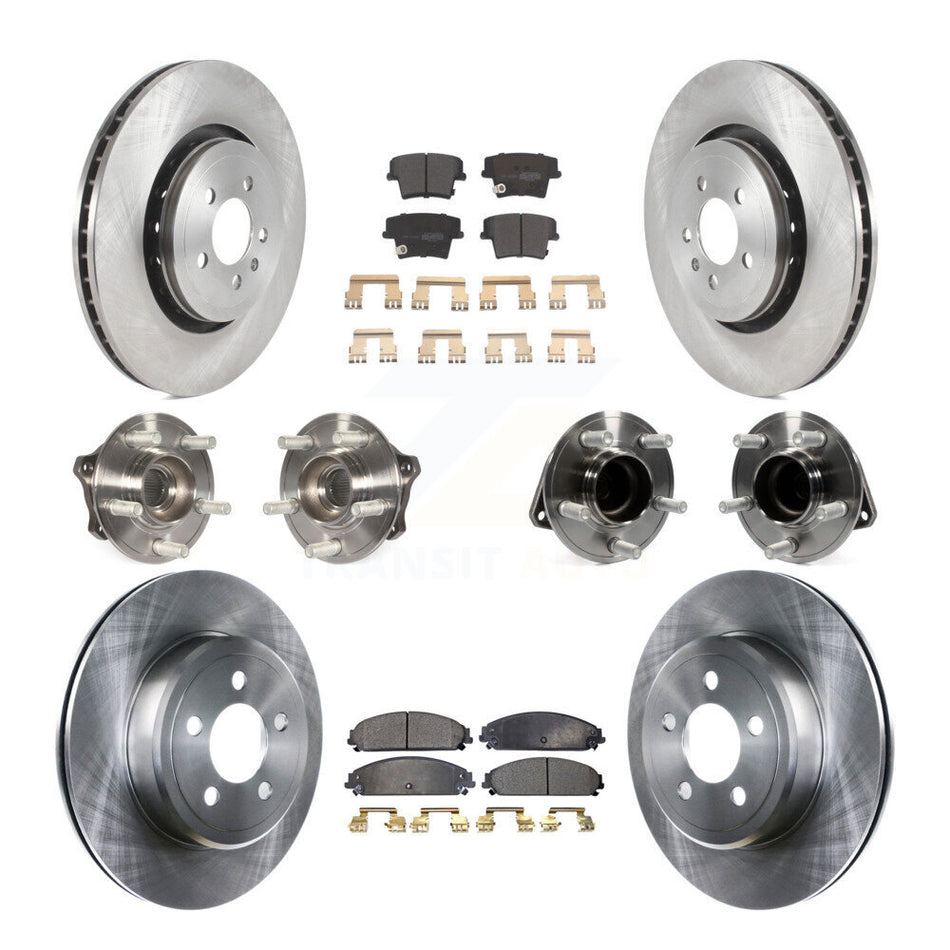 Front Rear Hub Bearings Assembly Disc Brake Rotors And Semi-Metallic Pads Kit (10Pc) For 2017-2018 Dodge Charger RWD with 5.7L With 355mm Diameter Rotor KBB-119754