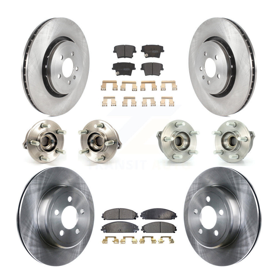 Front Rear Hub Bearings Assembly Disc Brake Rotors And Semi-Metallic Pads Kit (10Pc) For 2014 Dodge Charger AWD with 3.6L With 355mm Diameter Rotor KBB-119755