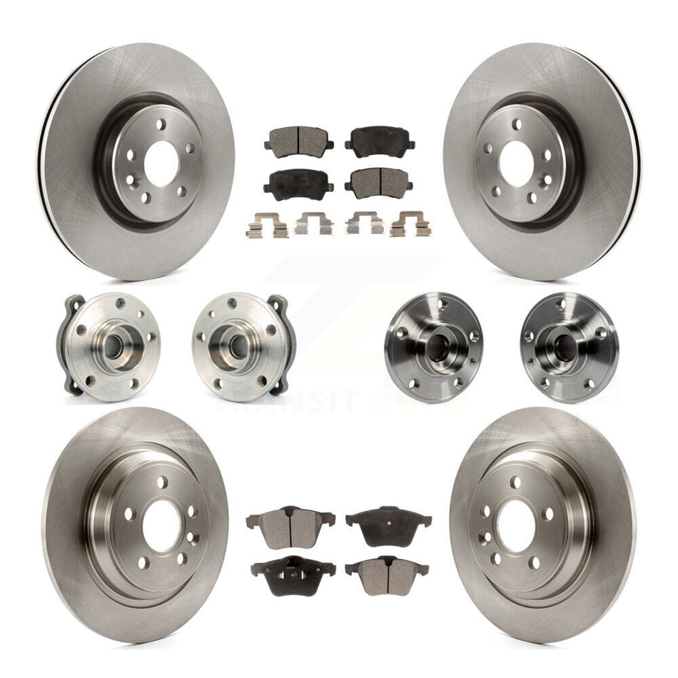 Front Rear Hub Bearings Assembly Disc Brake Rotors And Semi-Metallic Pads Kit (10Pc) For 2013-2014 Volvo S60 3.0L With 336mm Diameter Rotor KBB-119756