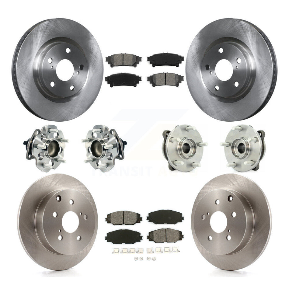 Front Rear Hub Bearings Assembly Disc Brake Rotors And Semi-Metallic Pads Kit (10Pc) For 2016-2019 Toyota Mirai KBB-119775