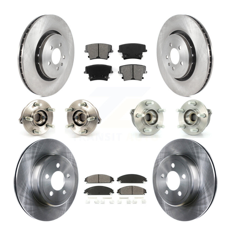 Front Rear Hub Bearings Assembly Disc Brake Rotors And Semi-Metallic Pads Kit (10Pc) For 2014 Dodge Charger AWD with 3.6L With 355mm Diameter Rotor KBB-119779