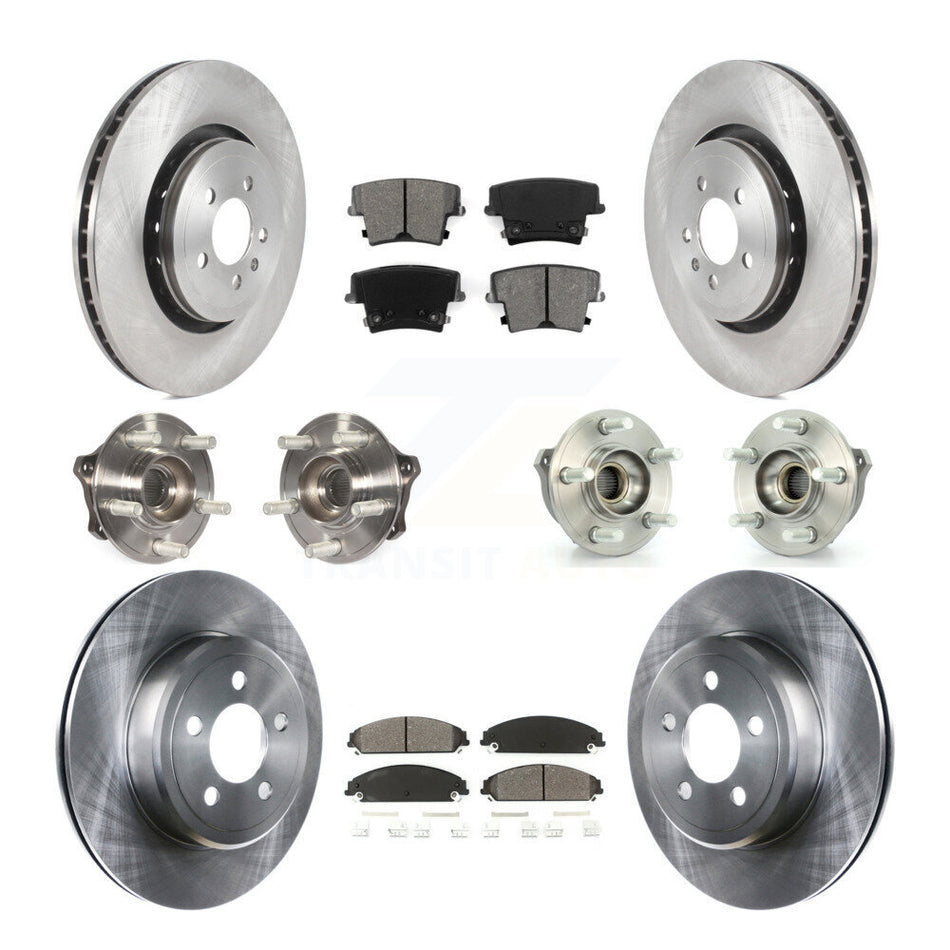 Front Rear Hub Bearings Assembly Disc Brake Rotors And Semi-Metallic Pads Kit (10Pc) For 2015-2018 Dodge Charger AWD with 3.6L With 355mm Diameter Rotor KBB-119780