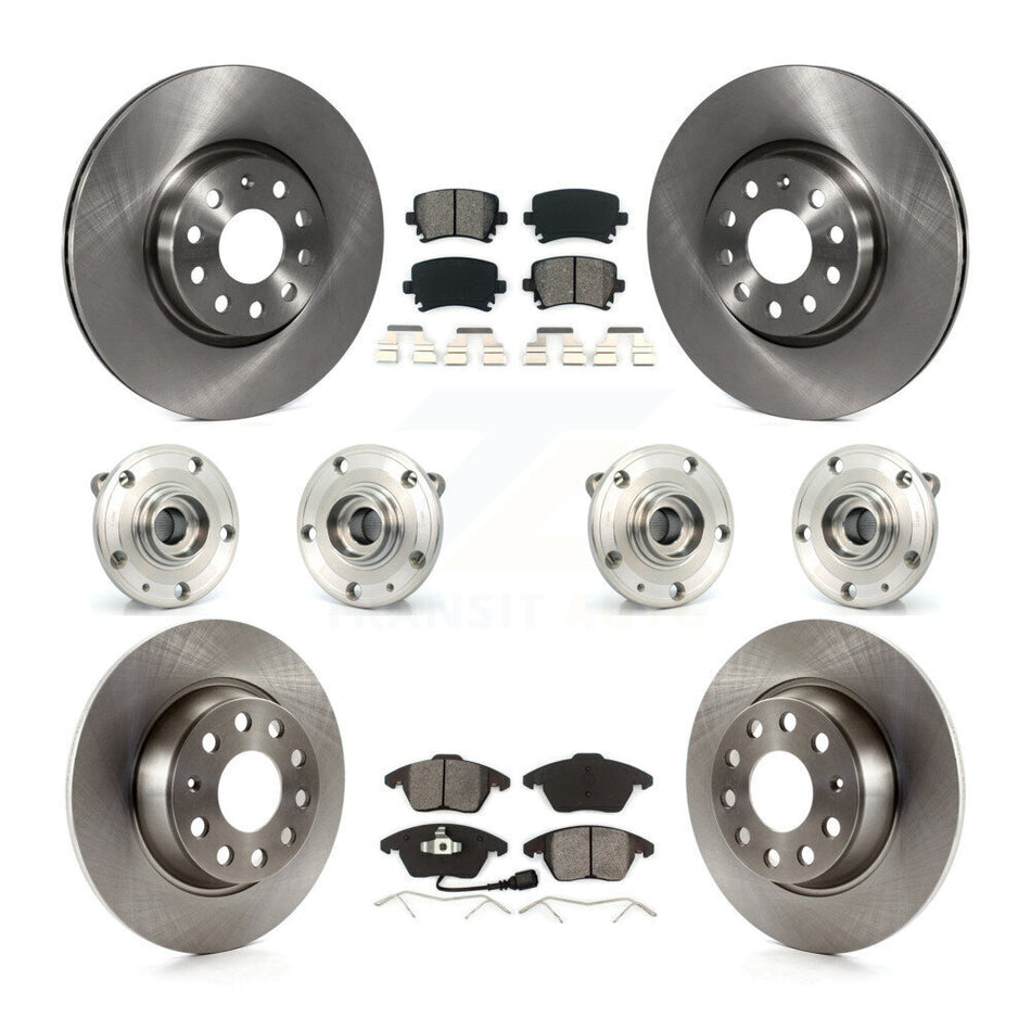 Front Rear Hub Bearings Assembly Disc Brake Rotors And Semi-Metallic Pads Kit (10Pc) For 2008 Audi A3 Quattro With 286mm Diameter Rotor KBB-119785