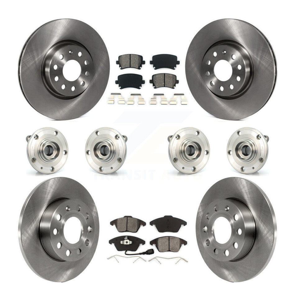 Front Rear Hub Bearings Assembly Disc Brake Rotors And Semi-Metallic Pads Kit (10Pc) For 2008 Audi A3 Quattro With 260mm Diameter Rotor KBB-119786