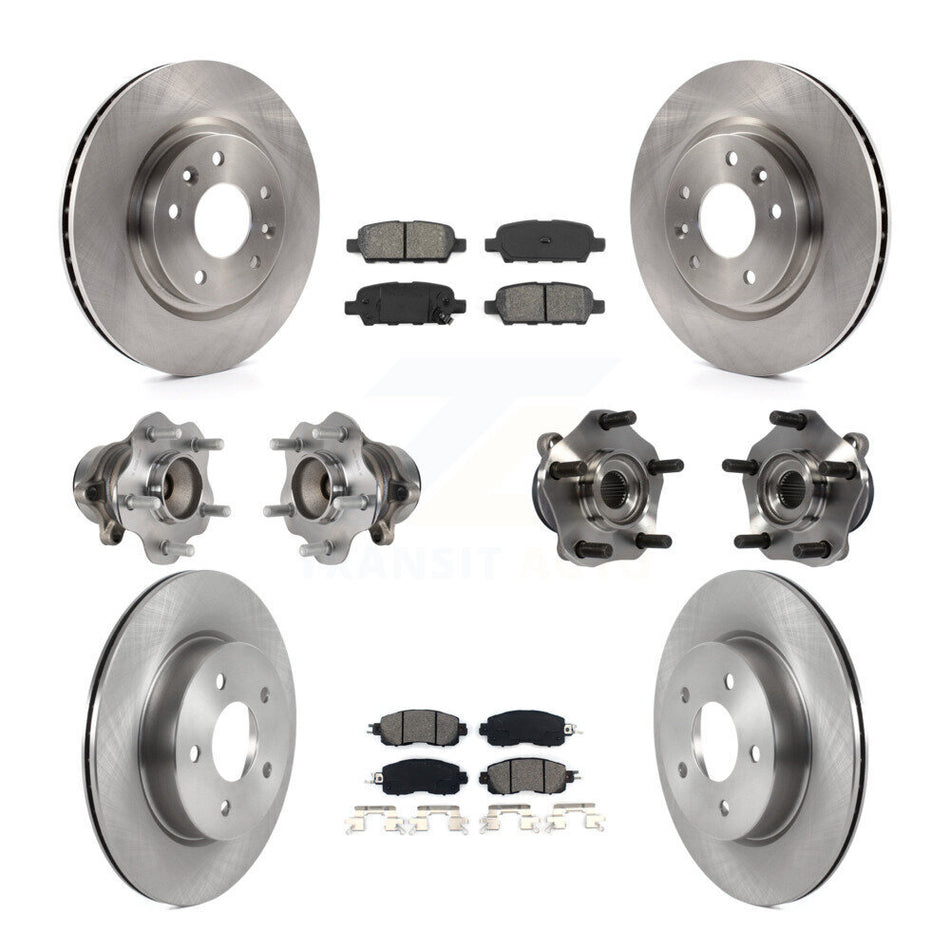 Front Rear Hub Bearings Assembly Disc Brake Rotors And Semi-Metallic Pads Kit (10Pc) For 2017 Nissan LEAF With Electric Parking KBB-119787