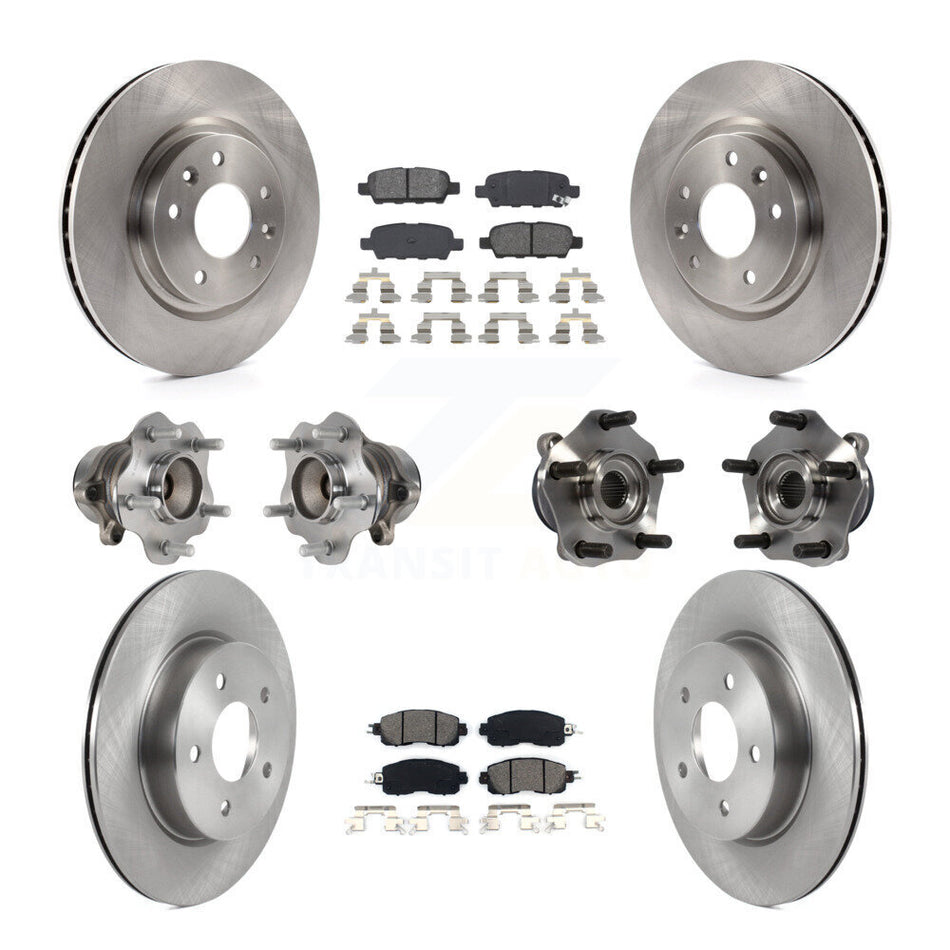 Front Rear Hub Bearings Assembly Disc Brake Rotors And Semi-Metallic Pads Kit (10Pc) For 2017 Nissan LEAF With Electric Parking KBB-119787