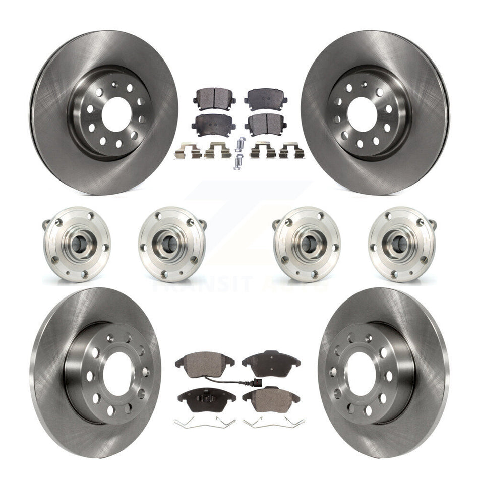 Front Rear Hub Bearings Assembly Disc Brake Rotors And Ceramic Pads Kit (10Pc) For 2008 Audi A3 Quattro With 260mm Diameter Rotor KBB-119802