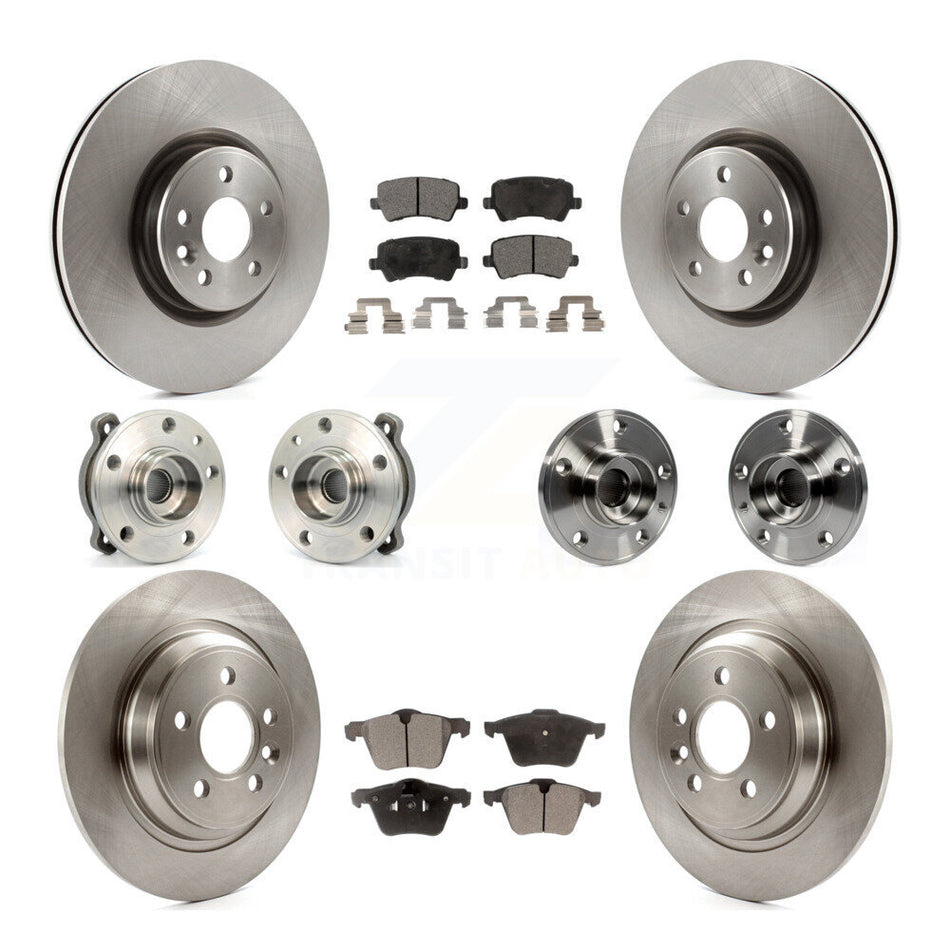 Front Rear Hub Bearings Assembly Disc Brake Rotors And Ceramic Pads Kit (10Pc) For 2013-2014 Volvo S60 3.0L With 336mm Diameter Rotor KBB-119807