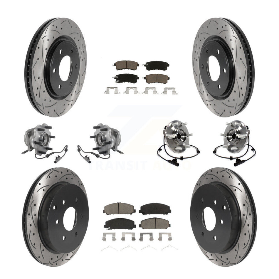 Front Rear Hub Bearings Assembly Coated Disc Brake Rotors And Ceramic Pads Kit (10Pc) For INFINITI Nissan Armada QX80 QX56 KBB-119825