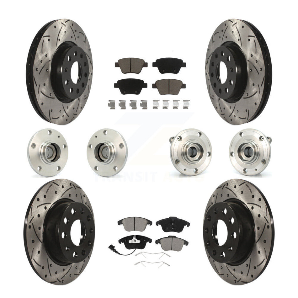 Front Rear Hub Bearings Assembly Coated Disc Brake Rotors And Ceramic Pads Kit (10Pc) For Volkswagen Passat KBB-119826
