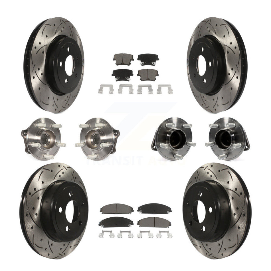 Front Rear Hub Bearings Assembly Coated Disc Brake Rotors And Ceramic Pads Kit (10Pc) For Dodge Challenger Chrysler 300 Charger KBB-119841
