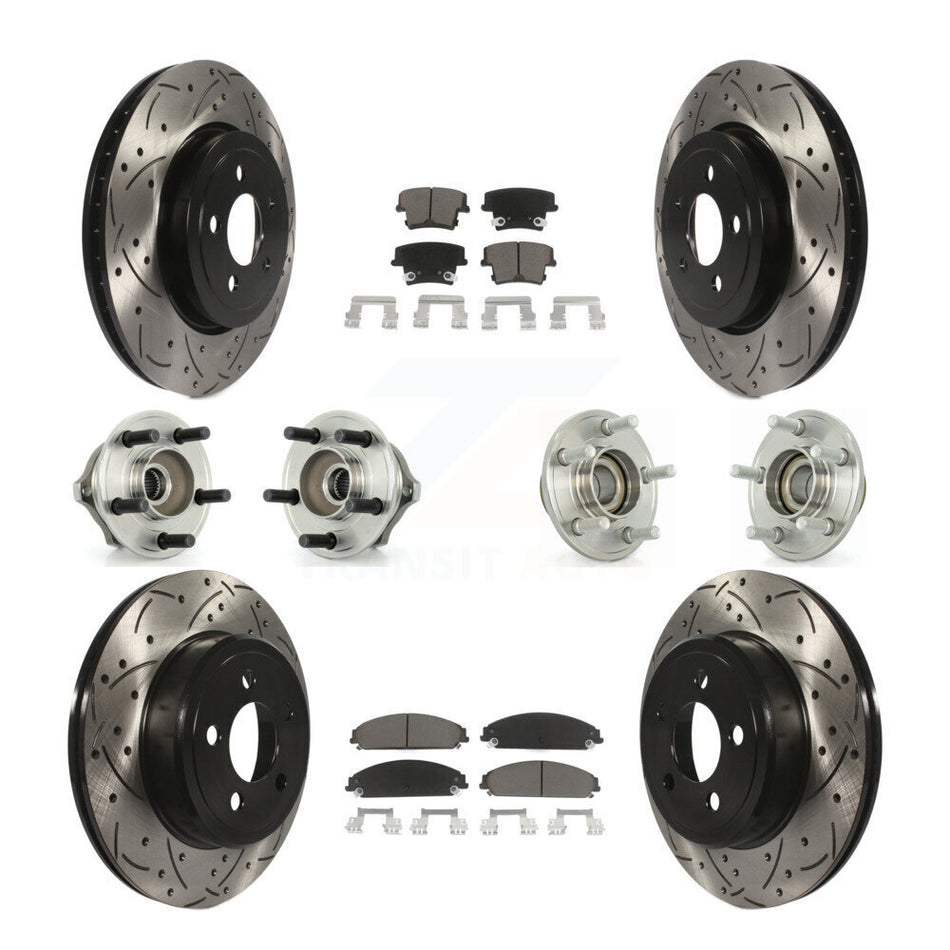 Front Rear Hub Bearings Assembly Coated Disc Brake Rotors And Ceramic Pads Kit (10Pc) For Chrysler 300 Dodge Charger Magnum KBB-119850