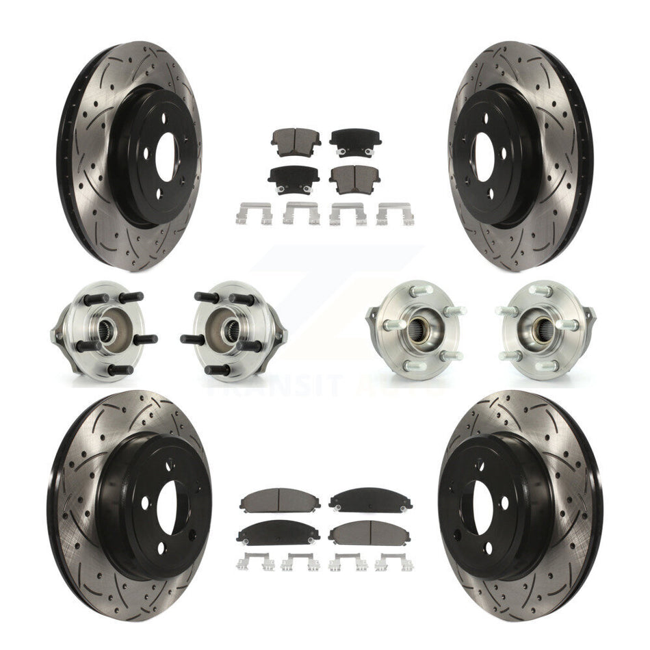 Front Rear Hub Bearings Assembly Coated Disc Brake Rotors And Ceramic Pads Kit (10Pc) For Chrysler 300 Dodge Charger Magnum KBB-119851