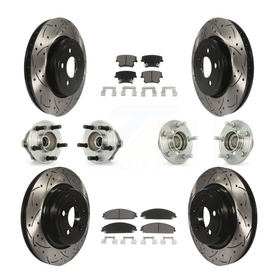 Front Rear Hub Bearings Assembly Coated Disc Brake Rotors And Ceramic Pads Kit (10Pc) For 2006-2008 Dodge Charger RWD with 5.7L 3.5L With Police Package KBB-119852