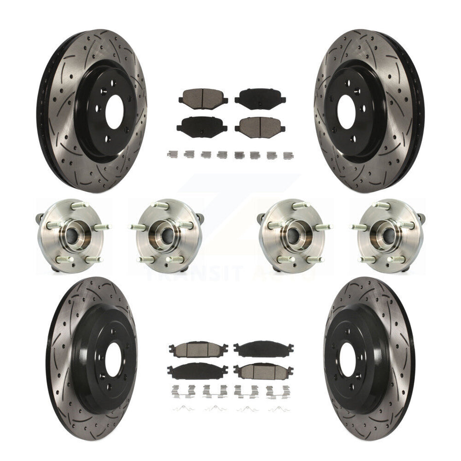 Front Rear Hub Bearings Assembly Coated Disc Brake Rotors And Ceramic Pads Kit (10Pc) For Ford Taurus Flex Lincoln MKT MKS KBB-119860