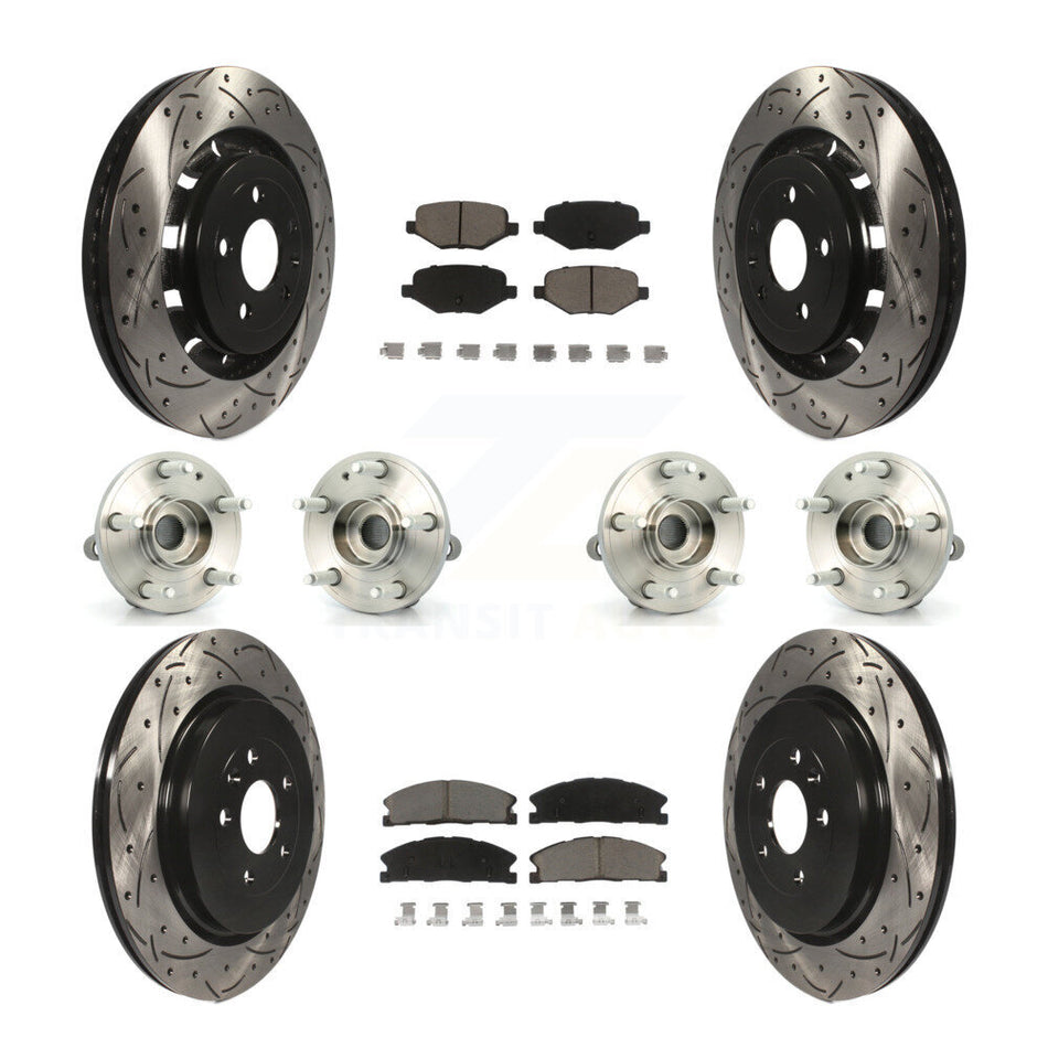 Front Rear Hub Bearings Assembly Coated Disc Brake Rotors And Ceramic Pads Kit (10Pc) For Ford Explorer Police Interceptor Utility KBB-119862