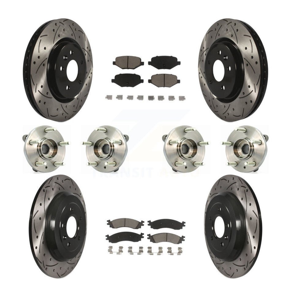 Front Rear Hub Bearings Assembly Coated Disc Brake Rotors And Ceramic Pads Kit (10Pc) For 2010-2012 Ford Taurus SHO KBB-119865