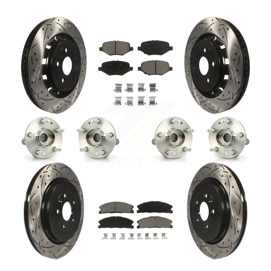 Front Rear Hub Bearings Assembly Coated Disc Brake Rotors And Ceramic Pads Kit (10Pc) For Ford Explorer KBB-119867