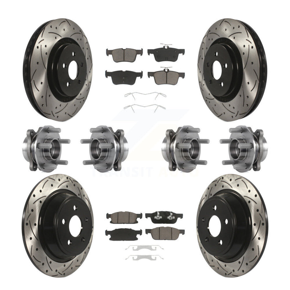 Front Rear Hub Bearings Assembly Coated Disc Brake Rotors And Ceramic Pads Kit (10Pc) For Ford Edge Lincoln MKX AWD KBB-119869