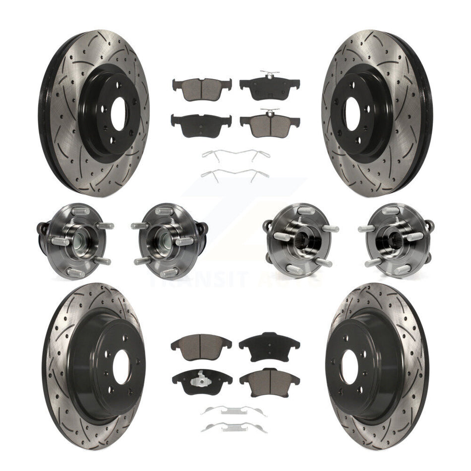Front Rear Hub Bearings Assembly Coated Disc Brake Rotors And Ceramic Pads Kit (10Pc) For Ford Fusion Lincoln MKZ KBB-119876